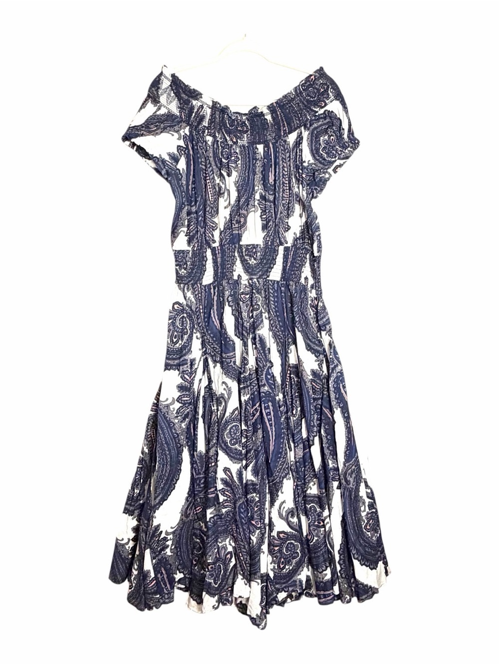 Chelsea & Theodore L Paisley Midi Maxi Off Shoulder Cotton Smocked Waist Dress